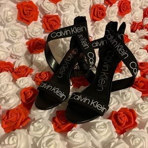 *SOLD*black strappy Calvin Klein logo heels